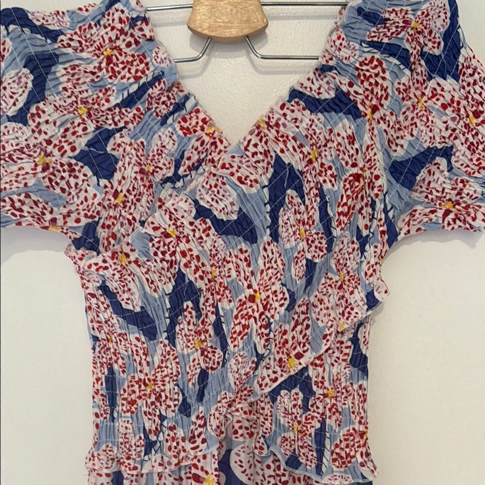 LUMINARY floral print maxi off shoulder dress empire waist‎ cross front Small - Picture 3 of 9